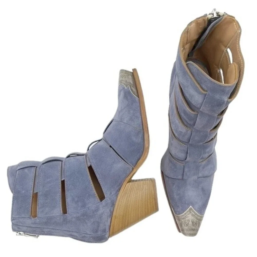 NWT Free People Brayden Fisherman Bootie Boardwalk Blue Suede Size 7.5 In Box